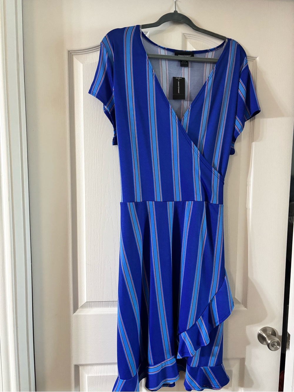 Ashley Stewart Royal Blue Multi-Stripe Wrap Dress
